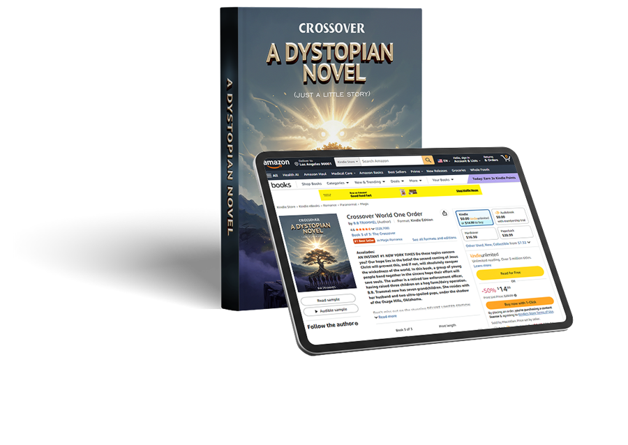 A Dystopian Novel book cover with its Amazon listing shown on a tablet