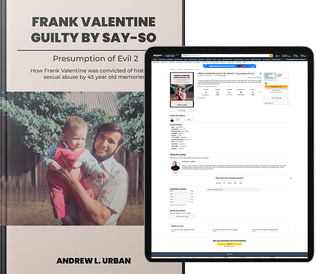 Frank Valentine: Guilty by Say-So book cover shown with its Amazon listing on a tablet