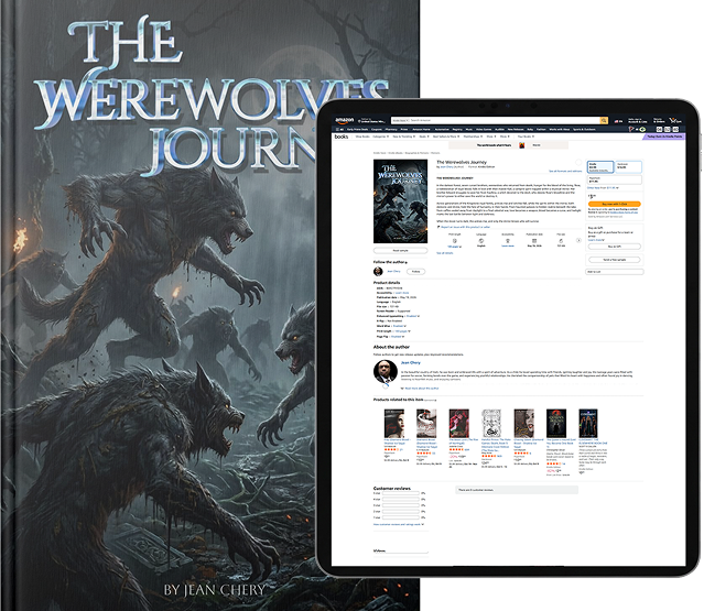 The Werewolves Journey book cover shown with its Amazon listing on a tablet